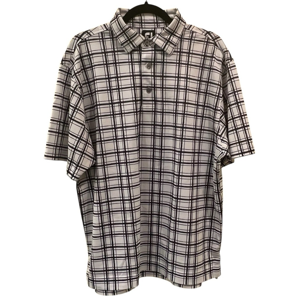 FootJoy Polo Shirt FJ Black White Window Pane Checked Golf Size Mens Size Medium